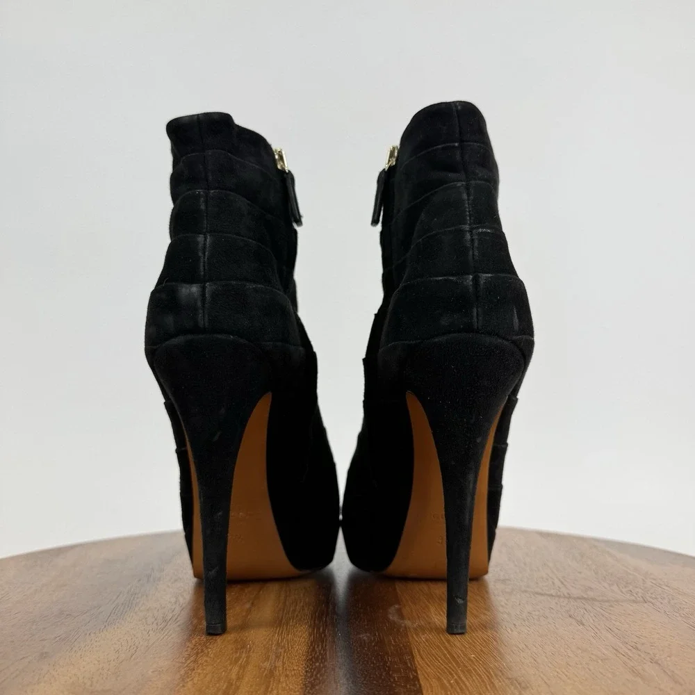 Womens Gucci Black‎ Suede Fringe Trim Platform Heeled Ankle Boots Size EU 37.5